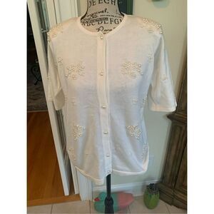 Marisa Cristina for Lord & Taylor White Beaded Sweater